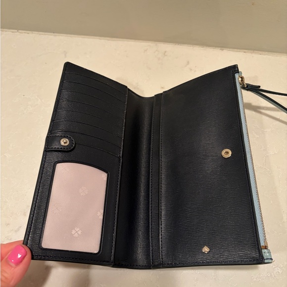 Kate Spade- Robin Egg and Navy Blue Wristlet Wallet - Picture 4 of 9